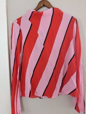 NWT Topshop Pink and Red Striped  Blouse